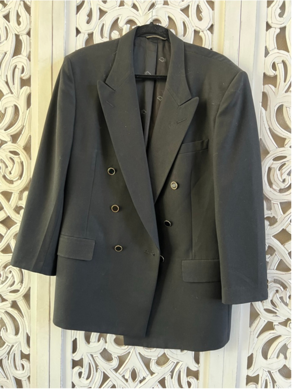 Men's Christian Dior Black Double-Breasted Blazer with Gold Buttons